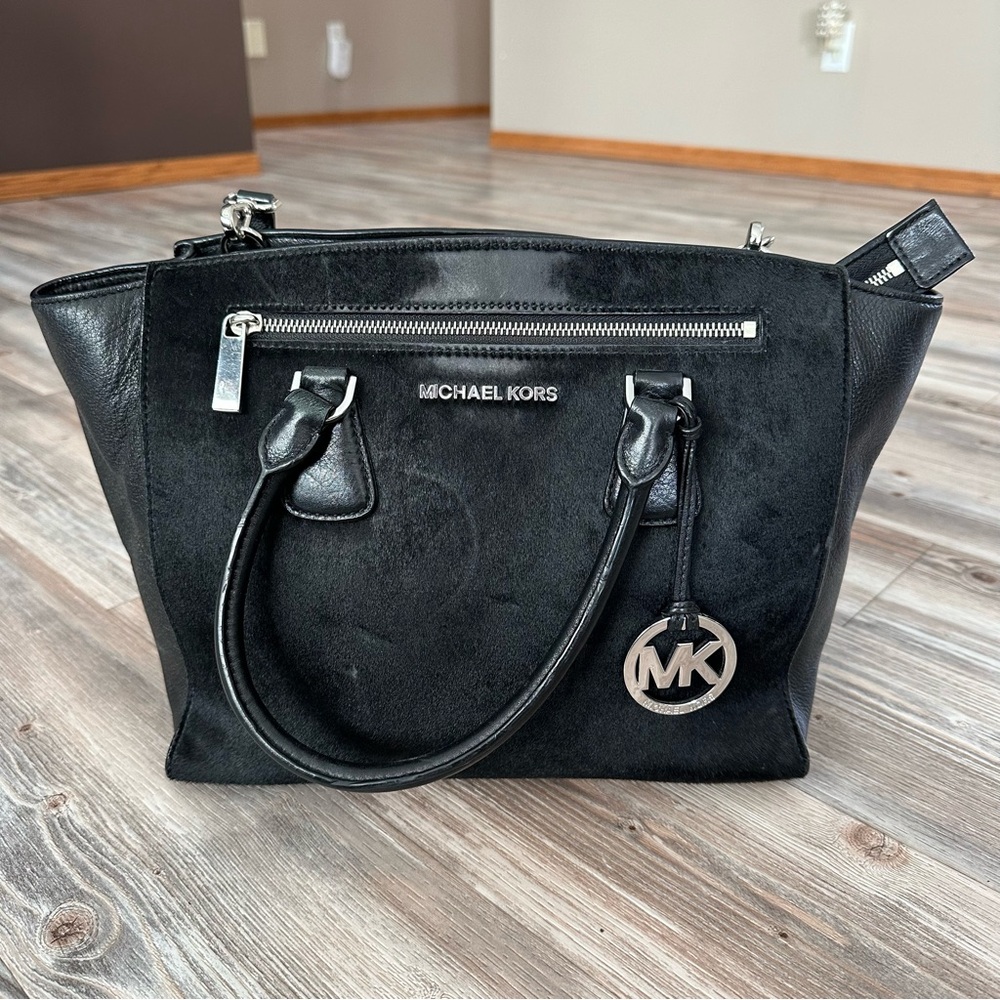Michael Kors Leather with Faux Fur Black Purse